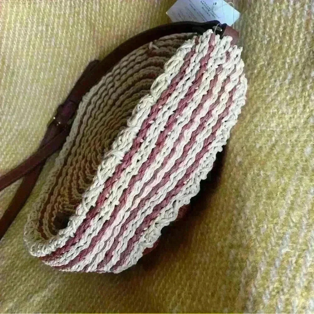 NWT Fossil Faye Baked Clay Round Straw Boho Crossbody - Picture 4 of 12